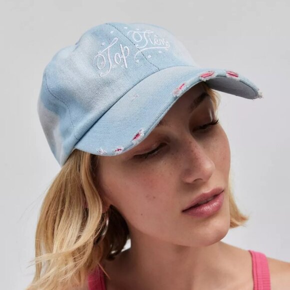 NWT Urban Outfitters Top Tier Distressed Denim Baseball Hat - Picture 1 of 4